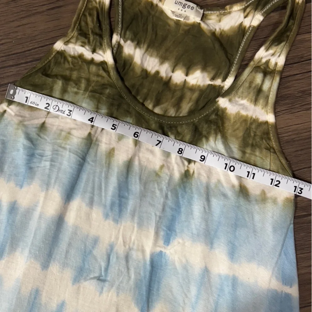 UMGEE Tank Dress. Olive Green and Blue Tie Dye. A Frame. Lace Bottom. - Picture 9 of 10